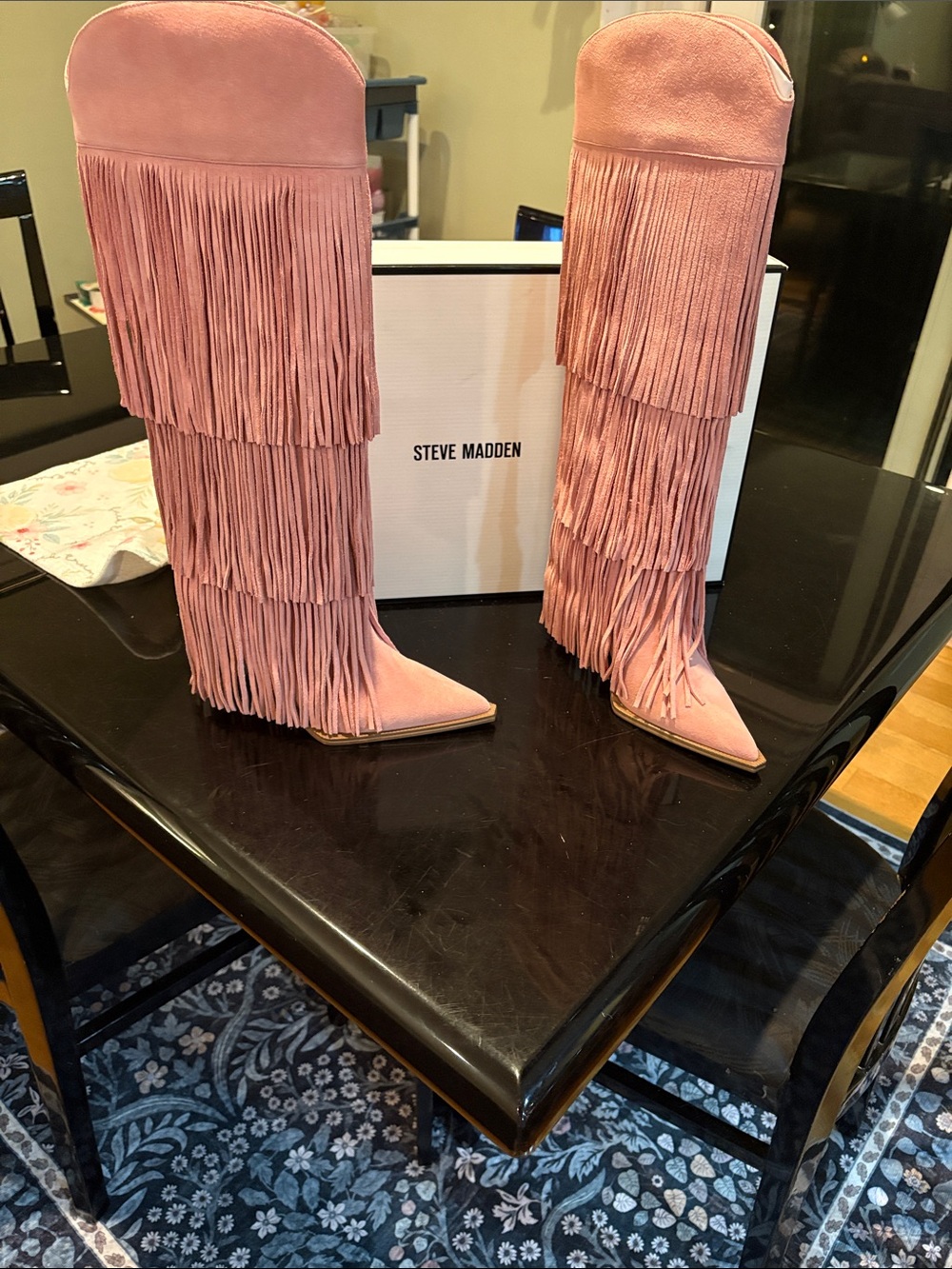 Steve Madden Kinzee Fringe Suede Stiletto Tall Western Boots - Picture 3 of 5